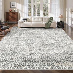 Soalmost 10x14 Area Rug for Living Room, Washable Moroccan Trellis Soft Rug, Moroccan Grey
