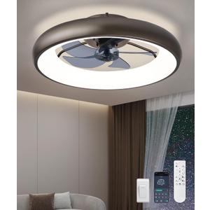 Ultra Low Profile Ceiling Fans with Lights and Remote Ultra Quiet 25 dB, 21" Modern Flush Mount LED Ceiling Fan Fandelier Ceiling Fan for Bedroom (Gold)