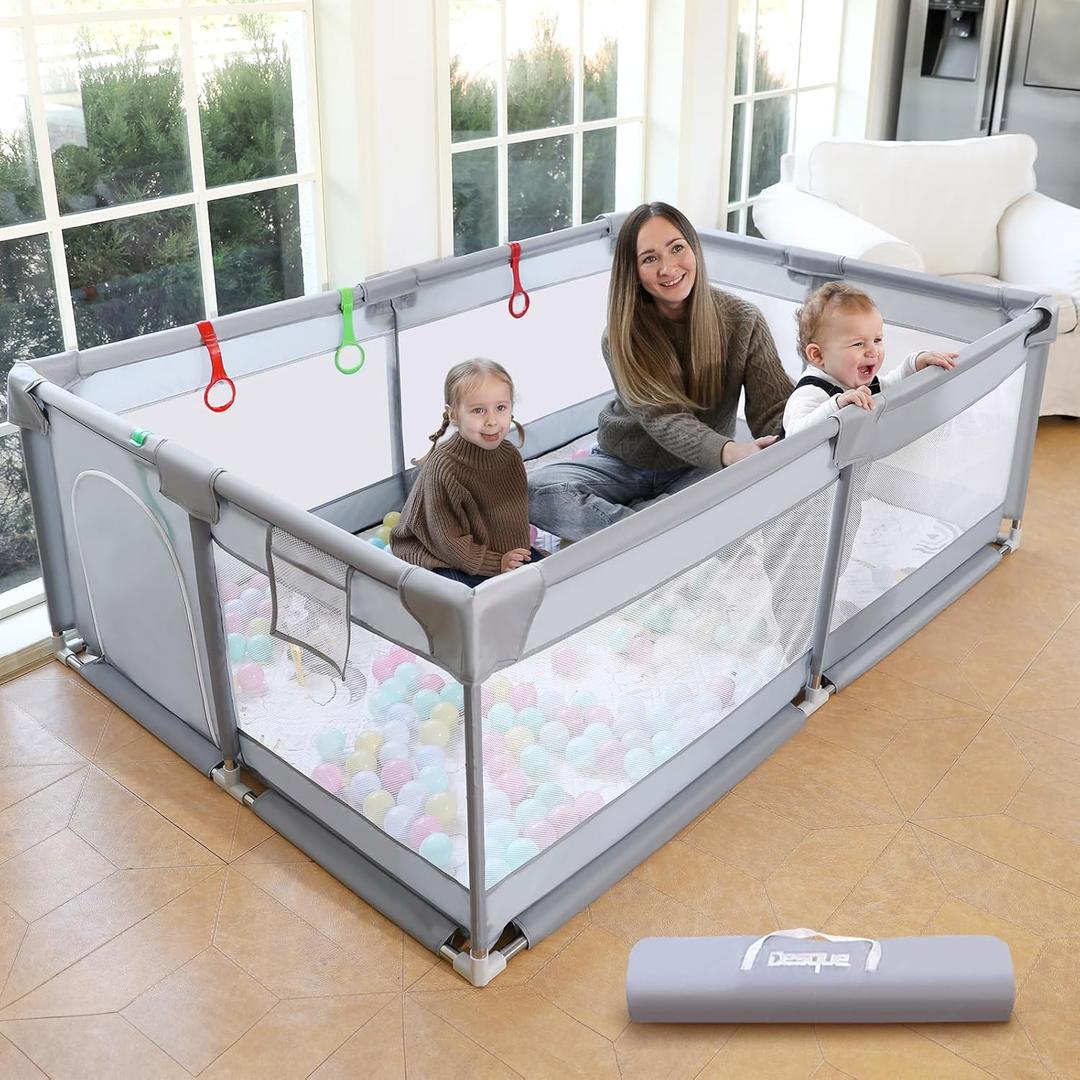 Baby Playpen, Playpen for Babies & Toddlers Sturdy & Safety Play Pen with Anti-Slip Base Activity Center Fence for Indoor & Outdoor Play Yard with Zipper Door (71x47'')