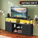 WLIVE TV Stand Dresser for 50,55,60 inch TV, Entertainment Center with LED Lights & Fabric Drawers, Dresser TV Stand for Bedroom and Living Room with Open Shelves, Black