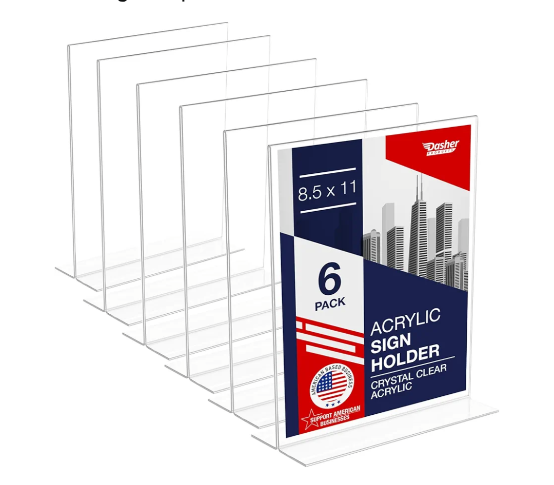 Acrylic Sign Holder 5 x 8, T-Shape Double-Sided Acrylic Table Stand with Wide Base, Plastic Tabletop Holder, Menu and Paper Display for Tables, Ideal for Offices, Restaurants, and Events (6 Pack)