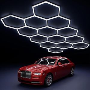 MODERN 14 Hexagon LED Garage Light 6500K, 61560 Lumens, Honeycomb Design, 14-Grid System, Octagon Shop Light for Workshop, Gym, Warehouse & Car Wash (White, 57-Pack)