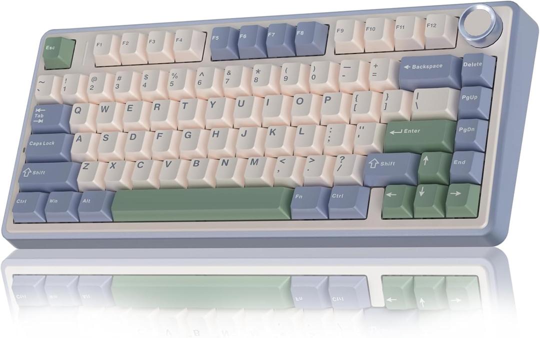 AULA F75 75% Wireless Mechanical Keyboard, Hot Swappable Creamy Keyboard, Pre-lubed Reaper Switches RGB Backlit Gaming Keyboards, 2.4GHz/Type-C/BT5.0(White & Green) (Emerald)