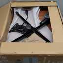 DUMOS Desk Chair No Wheels, Criss Cross Chair Wide Cross Legged Office Desk Vanity Chair, PU Leather Armless Adjustable Swivel Chairs for Home Computer Task Brwon