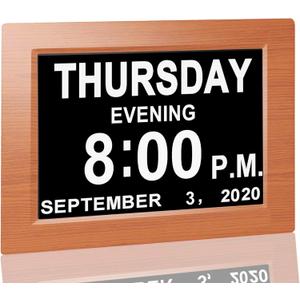 JALL New 2024 Digital Calendar Alarm Day Clock - with 8" Large Screen Display, am pm, Multiple Alarms, for Impaired Vision People, The Aged Seniors, The Dementia, for Desk, Wall Mounted, Wood