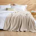 Bedsure GentleSoft 100% Cotton Large Throw Blanket for Couch 50x70 inches - Breathable and Lightweight, Soft Cozy Herringbone Woven Cotton Throw for Summer Spring, Linen Beige Office Chair Blanket