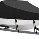OutdoorLines Waterproof Boat Covers 14-16 Ft Long Black- Heavy Duty UV Resistant Trailerable Boat Covering for V-Hull,Tri-Hull, Bass, Runabout, Fish&Ski,Pro-Style Fishing Boat (14'-16',Beam width up to 68")