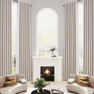 Joywell 100% Blackout Extra Long Linen Curtains Natural 132 Inches Black Out Curtain Neutral Boho Farmhouse 11ft Drapes with Back Tab for Bedroom Living Room Office High Ceiling Window 1 Panel 52x132