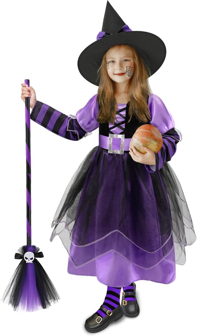 Sarfel Toddler Witch Costume Kids Witch Costume for Girls Halloween Costumes Kids Halloween Costumes for Girls Witches Outfit (2-4 Years, Purple)