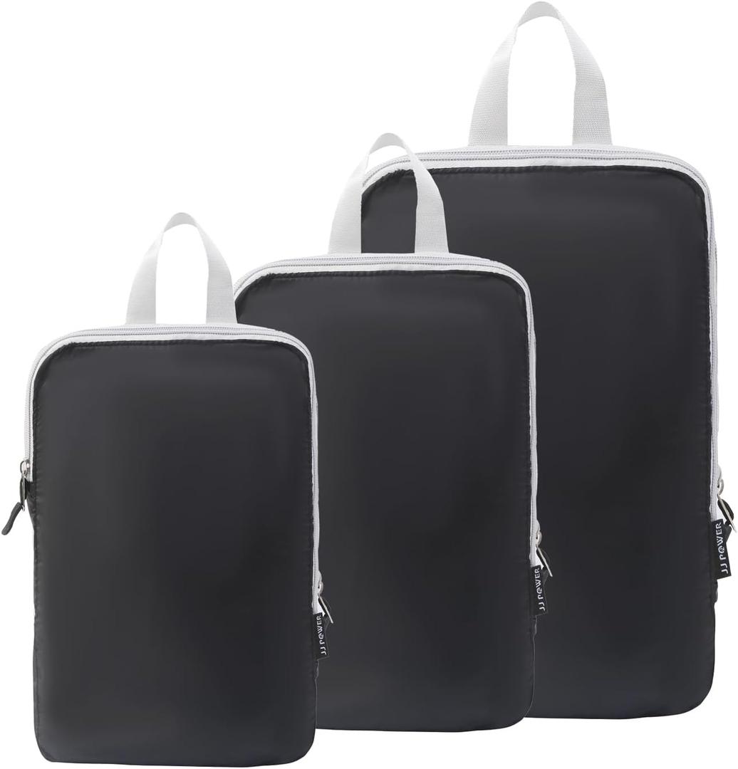JJ POWER Ultralight Compression Packing Cubes Super Thin and Sturdy 70D Nylon Expandable Packing Organizer for Travel Accessories Luggage Suitcase,3 Set,Light Grey(Black)