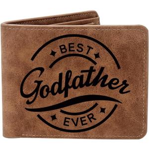 THTCSQ Godfather Gifts,Leather Wallet for Men, Engraved Personalized Leather Wallet,Father's Day Gift, Birthday Gifts,Christmas Gifts,Thanksgiving Gifts (Best Godfather)