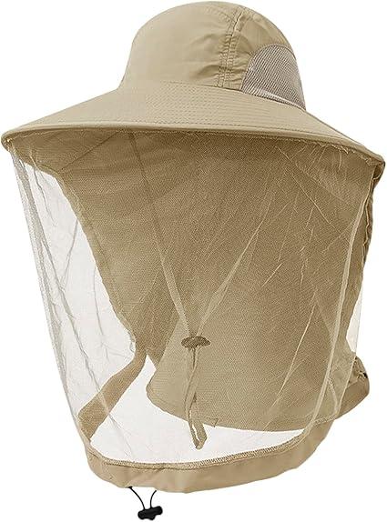 Peicees Head Net Hat for Men Women Adventure Fishing Hat Safari Hat for Hunting Camping Hiking, Khaki, One Size