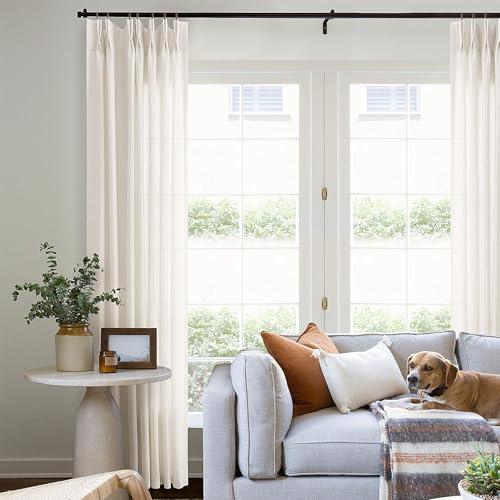 Pinch Pleated 90 Inch Curtains for Living Room Cream Ivory Flax Linen Curtains 90 Inches Long Pinch Pleat Drapes Back Tab Boho Farmhouse Light Filtering Semi Sheer Drapes for Bedroom Dining Office, 1 PCS