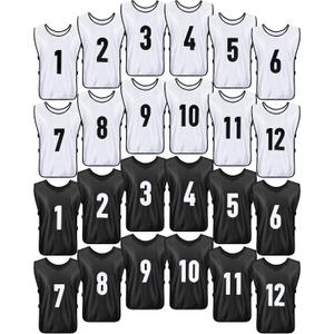 Yahenda 24 Pcs Sports Pinnies Soccer Scrimmage Practice Vests Numbered Soccer Team Pennies with Belt for Adult (X-Large, White, Black)