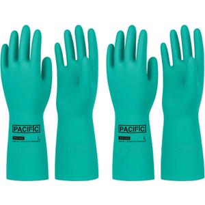 PACIFIC PPE 2 Pairs Nitrile Chemical Resistant Gloves, Flocked, Resist Strong Acid, Alkali, 15 mil, 12.6", X-Large (X-Large (Pack of 2), Green/12.6")