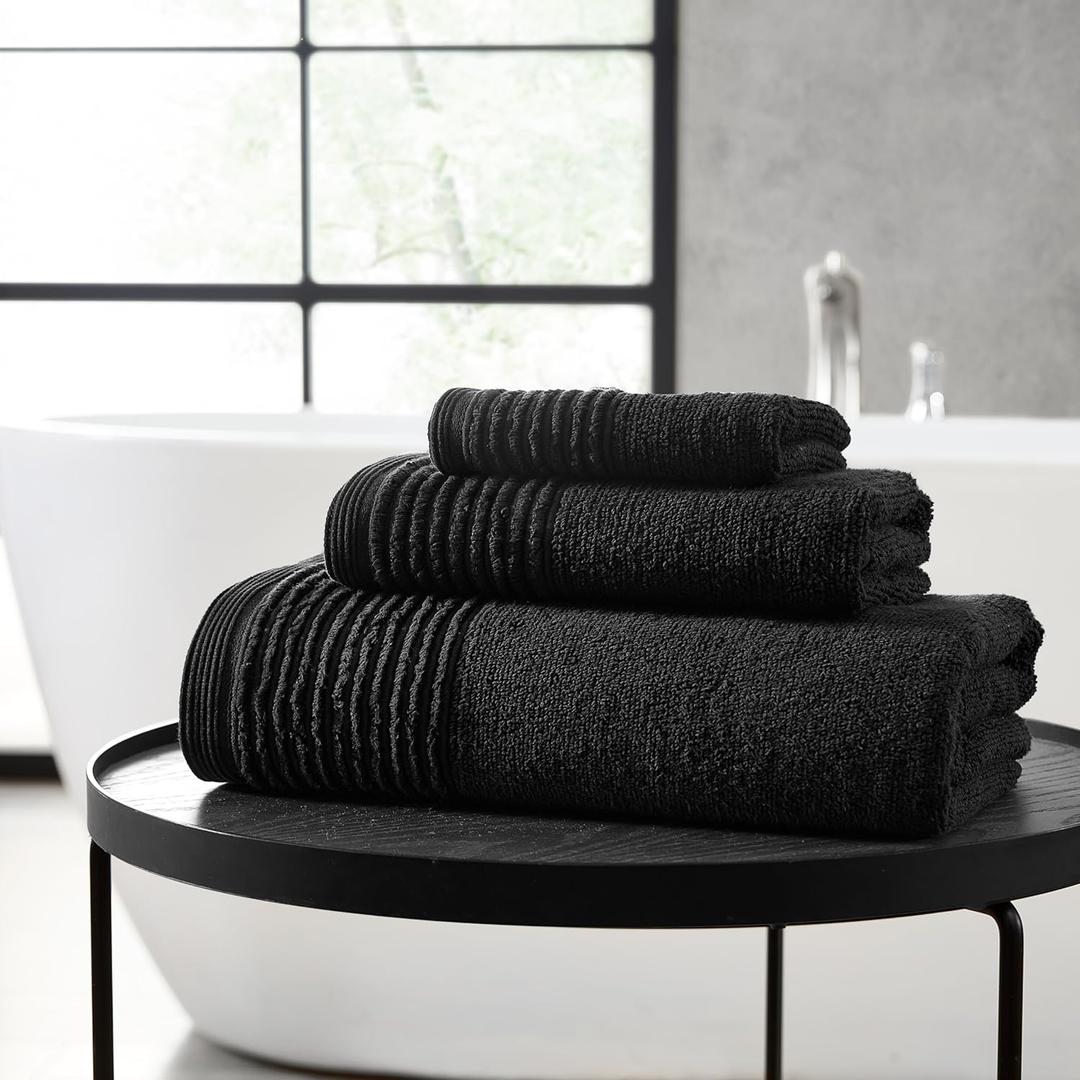 Vera Wang - Bath Towels, 100% Soft & Absorbent Terry Cotton, Low Linting and Fade Resistant, Medium Weight Bathroom Towels (Sculpted Pleat Black, 6 Piece)