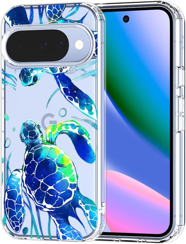 MOSNOVO Case for Google Pixel 10 & Pixel 10 Pro, [Buffertech 6.6ft Military-Grade Drop Protection] [Anti Peel Off Tech] Clear TPU Bumper Phone Case Cover Design - Sea Turtles
