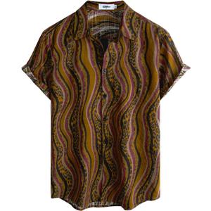 VATPAVE Mens Casual Hawaiian Floral Shirts Short Sleeve Button Down Tropical Summer Shirts (Large, Yellow Red)