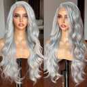 Silver Grey Lace Front Wigs for Women 13x4 Long Layered Loose Wavy HD Lace Frontal Tiny Knots M Natural Hairline Pre Plucked 26 Inch Synthetic Wig for Fashion Girls