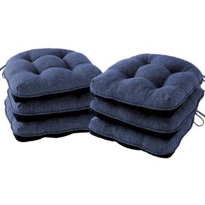 Chair Cushions for Dining Chairs Set of 6, Kitchen Chair Cushions, Chair Pads with Ties and Non Slip Backing, Tufted Memory Foam Seat Cushion 6 Pack, 15.5" x 15.5" x 4", Navy Blue