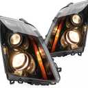 HECASA Pair Headlight Assembly Compatible with 2008-2015 Cadillac CTS Projector Front Lamp Not Compatible on Models w/Factory HID Headlights - Clear Lens Black Housing Orange Light Bar