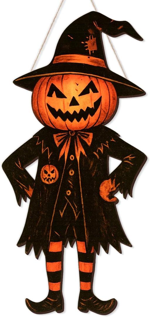 Vintage Halloween Decorations Retro Wooden Door Sign Halloween Wall Decor Door Hanger Decorations Horror Spooky Pumpkin Wood Sign