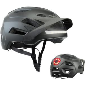 Bike Helmet, Helmets for Adults Men, Front and Back LED Lights Safe Certified MTB Road Bicycle Helmet with Adjustable Brim M
