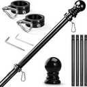 Anovo Flag Pole for Outside House - Stainless Steel 5 FT Flag Poles Kit with1 Inch Metal 360 Rotating Rustproof Flag Pole Rings for Outside House Porch 3x5 Flag Without Holder (5 FT-Black)