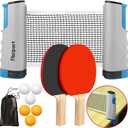 FBSPORT Ping Pong Paddle Set, Portable Table Tennis Set with Retractable Net,Rackets,Balls and Carry Bag for Indoor/Outdoor Games (gray)