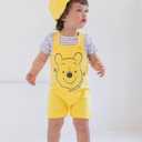 Disney Winnie the Pooh Baby Boys' Outfit Set 3 Piece Shortall Tee and Hat Newborn to Infant (Yellow)