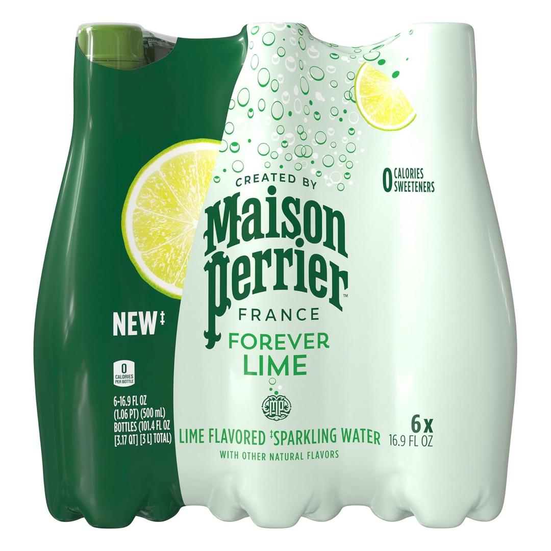 Maison Perrier Forever Lime Flavored Sparkling Water, 16.9 Fl Oz Plastic Water Bottles, 6 Count 101.406 fl oz, EXP 01 04 27