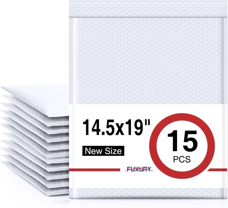 Fuxury Bubble Mailers 14.5x20" 15 Pack White Extra Large Padded Envelopes Usable Size 14.5x19" Self Seal Bubble Envelopes Padded Mailers Shipping Bags for Mailing book Clothes Small Business #7, 14.5x20" 15PC