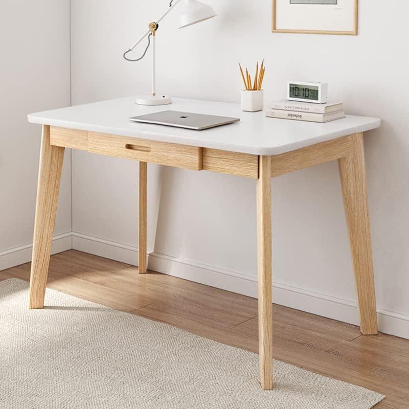 IOTXY Solid Wood Writing Desk - Home Office Workbench Desk with Drawer, 31.5" Width Laptop Computer Work Study Table in White, 80CM, 19.69"D x 31.5"W x 29.53"H