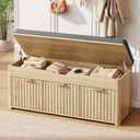 37.4" W Shoe Bench with Storage, Lift Top Entryway Bench, Natural, 37.4"Wx14.2"Dx18.1"H