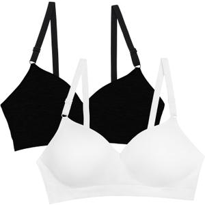 Fruit of the Loom Women's Seamless Wire-Free Push-Up Bra  Soft, Comfortable & Supportive (44B, Black Hue/White 2-pack)