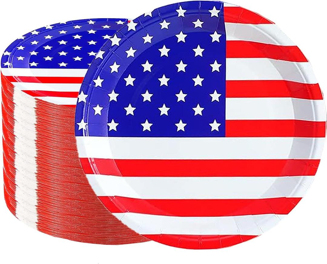 50Pcs 4th of July Paper Plates,4th of July Themed American Flag Patriotic Party Supplies,7inch American Flag Paper Plates,for Patriotic Party Veterans Memorial Day 4th of July Independence Day Decor