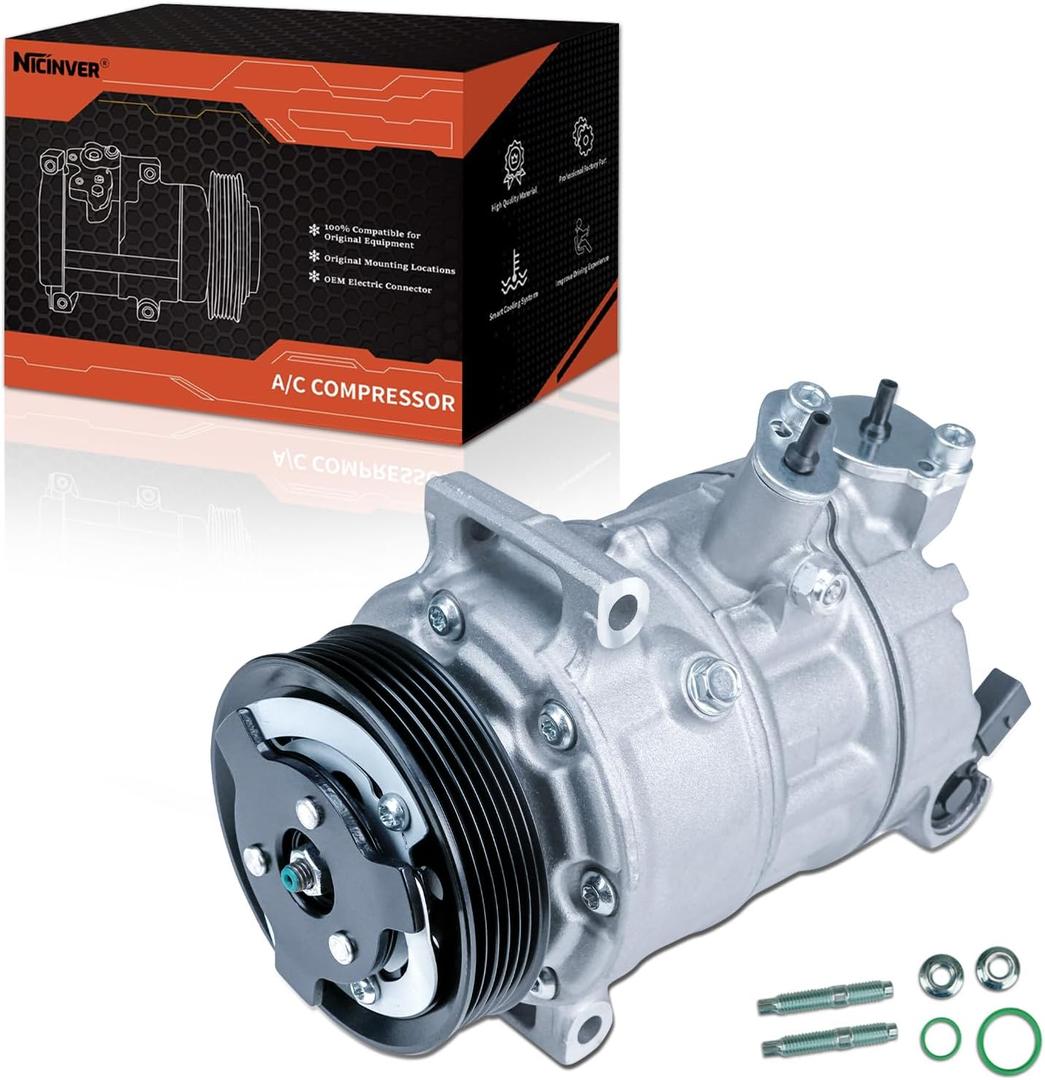 Air Conditioning Compressor & A/C Clutch AC Compressor Pump for VW J-etta for GTI CC for Passat 1.8L 2.0L 2006-2015 Replaces AC Compressor for Car