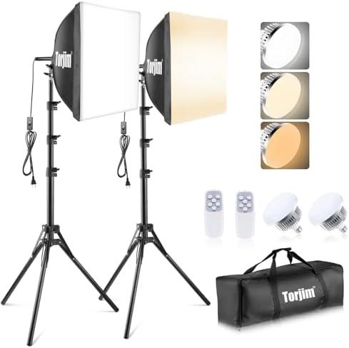 Torjim Softbox Photography Lighting Kit, 16'' x 16'' Professional Softbox Lighting Kit with 85W 3000-7500K LED Bulbs, Studio Lights for Photography/Video Recording/Live Streaming/Portraits Shooting