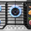 AMZCHEF 36 inch Gas Cooktop with 5 Made in Italy SABAF Power Burners.Max 48300 BTU/hr Built-in Gas Stove top of 304 Stainless steel with Double Sided griddle,NG/LPG Convertible,ETL.