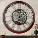 HOIBAI Large Wall Clock, Wall Clocks for Living Room Decor 30 Inch Farmhouse Vintage Rustic Kitchen Wall Decor Vintage Roman Oversized Wall Clock for Home Bedroom House , Moving Gears Clock (Black Walnut)