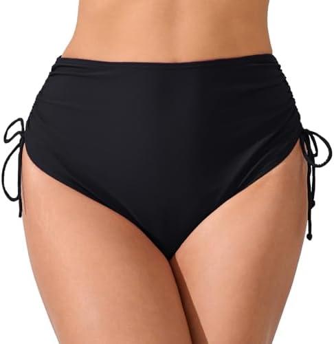 JOYBIK Women's High Waisted Full Coverage Cheeky Bikini Bottoms Tummy Control Adjustable Dtawstring Swim Bottoms 2XL