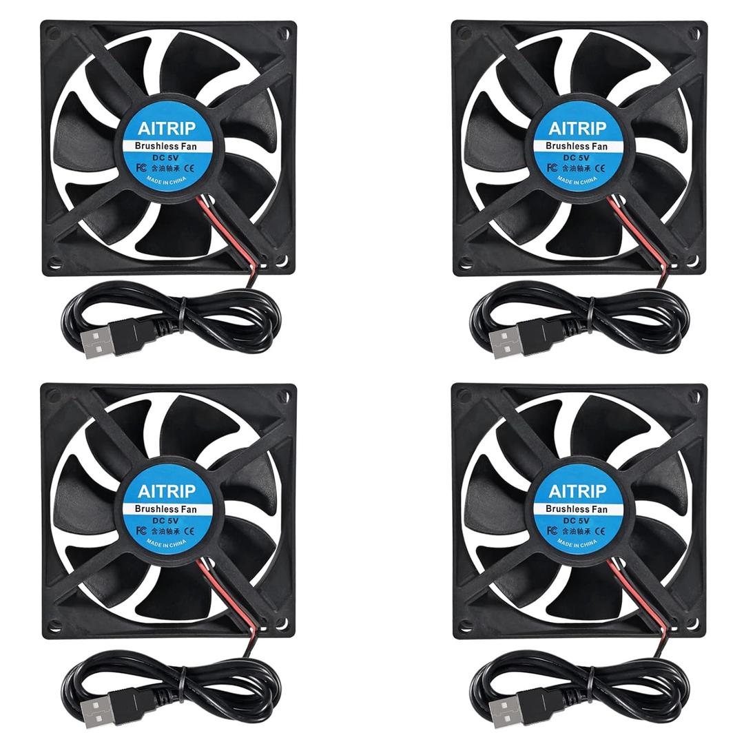 AITRIP 4PCS 80mm USB Fan 5V Brushless 8025 80x25mm for Cooling DIY PC Computer Case 3D Printer CPU Coolers Radiators