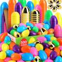 LEASEN [ 12 Surprise Golden Eggs ] 500 Pack Plastic Easter Eggs Bulks, 2.3 Inch Empty Easter Eggs, Bright Colors Plastic Eggs Fillable for Easter Hunt, Basket Stuffers Fillers, Easter Party Favor