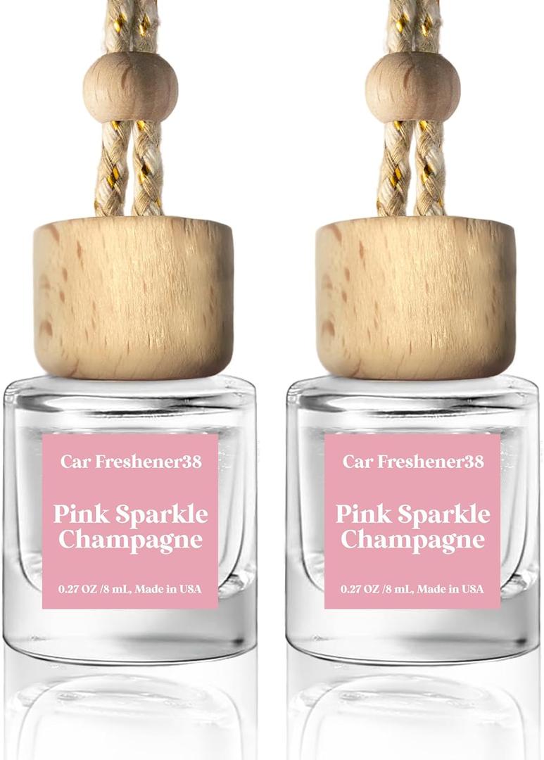HoogaLife Car Air Freshener Diffuser 2 Pack Hanging Air Freshener Diffuser - Pink Sparkle Champagne Fragrance Oil Air Diffuse r for Car, 45+ Days Long Lasting Fragrance Made in USA (P38)