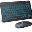 TECURS Bluetooth Keyboard and Mouse Combo for iPad - Rechargeable Wireless Keyboard & Mouse with 7-Color Backlit Compatible with iPad 10th/9th/8th Gen, iPad Pro/Air/Mini, iPhone 15/14/13 Pro, Black