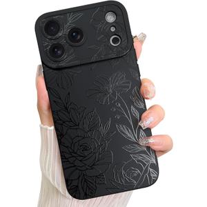 LSL Case for iPhone 17 Pro Black Floral Flower Pattern Print Design Soft TPU Full Camera Lens Anti-Drop Anti-Scratch Shockproof Protective Slim Cover for Women Girls
