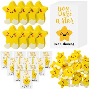 50 Sets Inspirational Gifts Motivational Star Shaped Erasers You're a Star Erasers Emotional Cards for Party Office Exchange Gifts