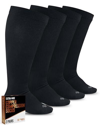Doctor's Select Copper Plus Size Compression Socks Wide Calf - 2 Pairs | 20-30mmHg Extra Wide Calf Compression Socks Women | Swelling & Circulation Support | Black Extra Wide, Size XXL