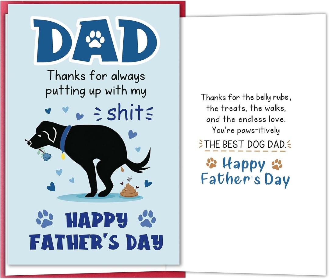 5 x Funny Fathers Day Card for Him, Happy Father's Day Card Gift for Dog Dad from Daughter Son Kids Wife, Gifts for Men Who Love Dogs