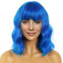 LANICE Blue Wig Short Bob Wigs with Bangs for Women Loose Wavy Hair Shoulder Length Blue Wig Synthetic Colorful Wigs for Cosplay Daily PartyUse(Blue,12inch)